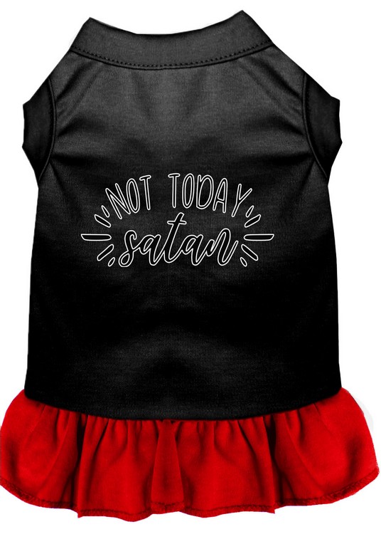 Not Today Satan Screen Print Dog Dress Black with Red Med